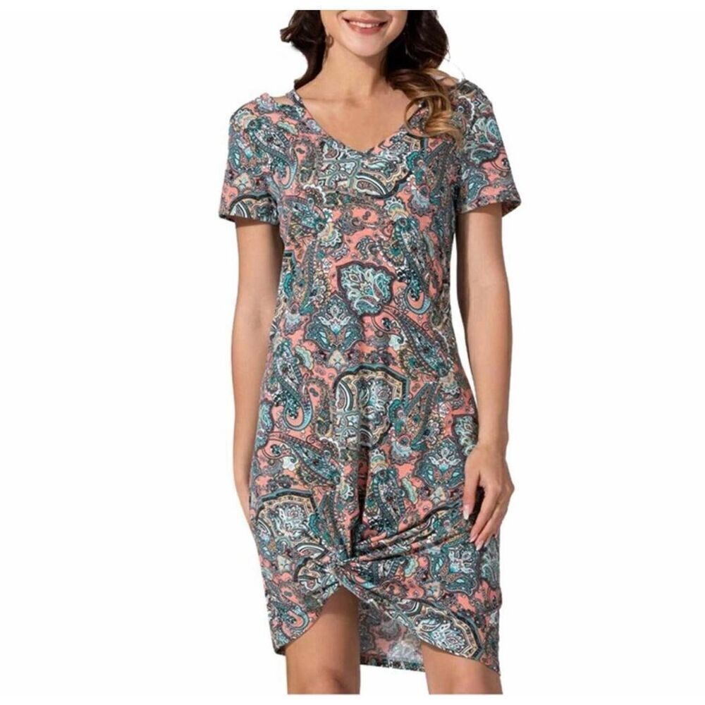 NWT Womens Wekili Paisley Print Knot Front Statement Dress - Sz M